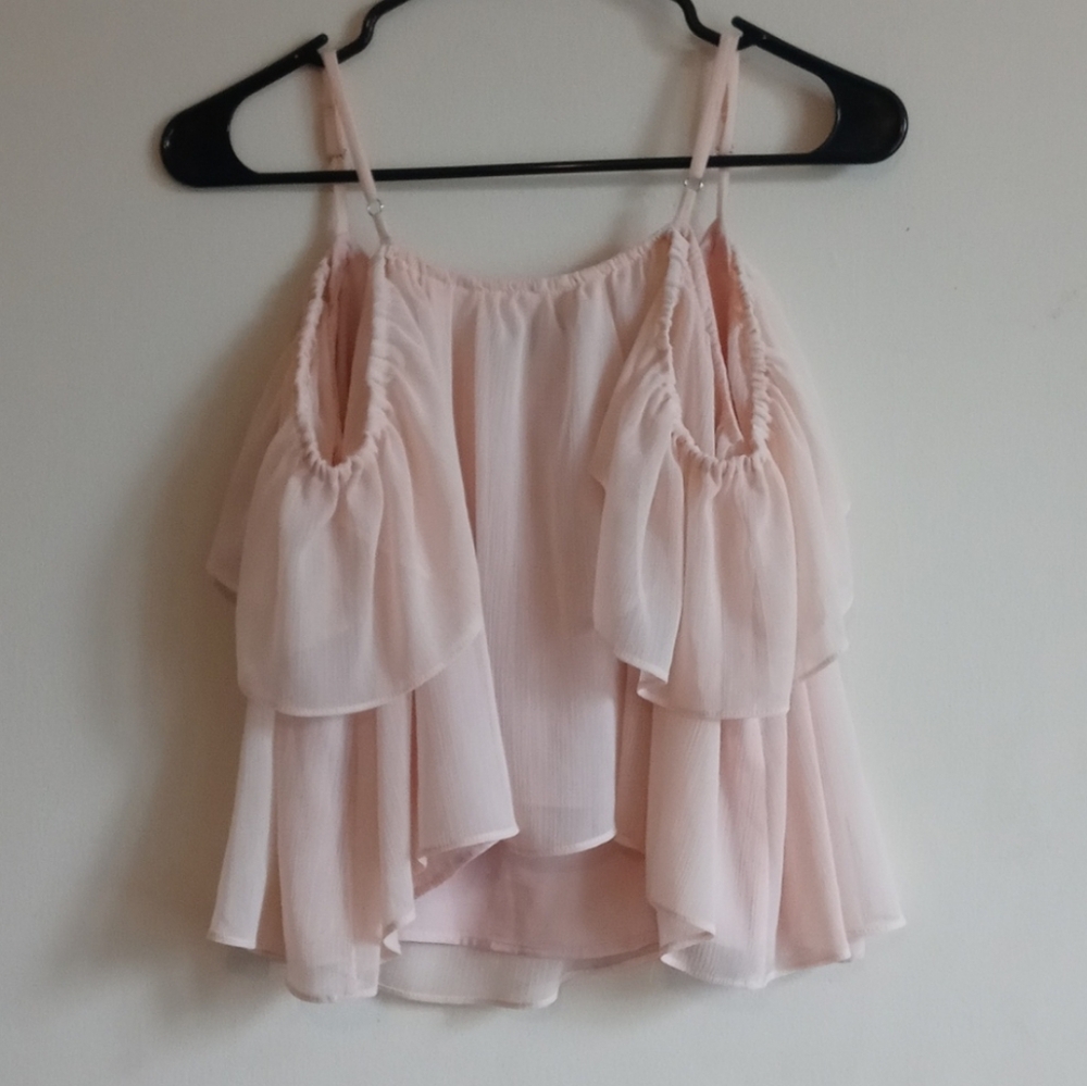 Lulus Peach Blush Off-The-Shoulder Flounce Spring Summer Crop Top, Size Small - Picture 2 of 4